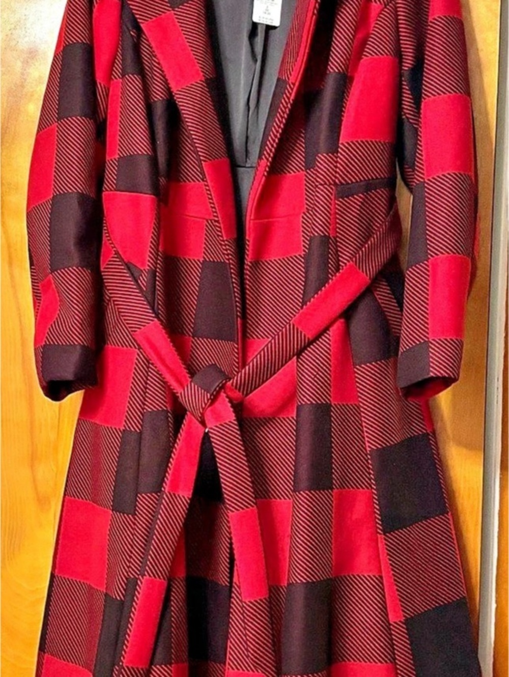 Torrid Red & Black Buffalo Plaid Tie Waist Wrap Wool Coat Plus Size 2X NWT